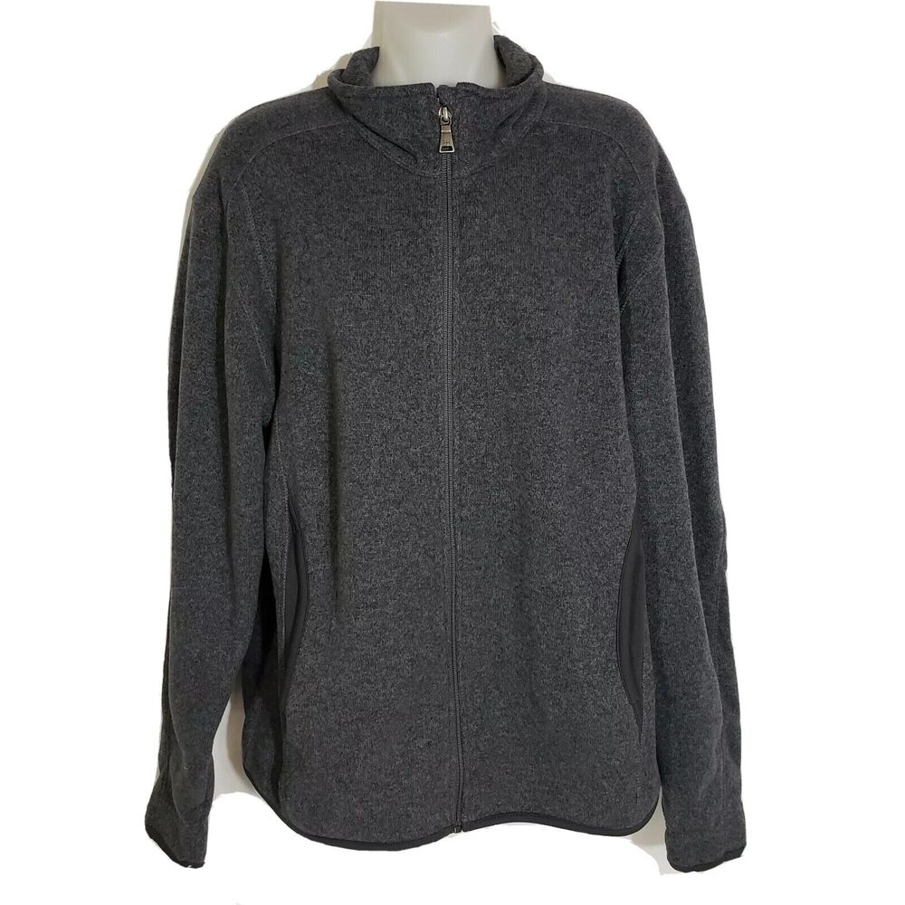 Red House Men's Jacket Medium Sweater Fleece Full Zip Gray Long Sleeve Polyester